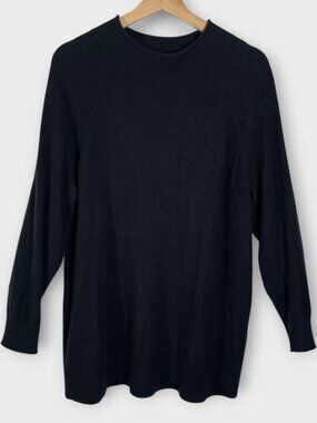 LANDS END Sweater 1X (16W-18W) 100% CASHMERE Mock Neck Black